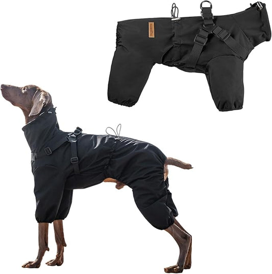 Dog Raincoat with Harness for Medium and Large Dogs, Adjustable Waterproof Dog Rain Jacket,Reflective Rainproof Puppy 4 Legs Raincoat-Black,5XL