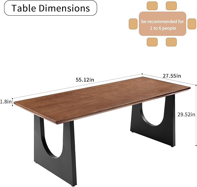 Wooden Executive Office Desk Computer Table Multi-Sized High Cost Performance Stylish Design Metal Legs Versatile Use for Office or Dining Casual Table (Walnut Color, 55.12in)