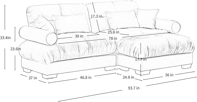 93.7" Loveseat Sofa, 2 Seater Modular Sectional Sofa, Beige White Large L Shaped Sectional Couches for Living Room, Fluffy Couch, Love Seat, Velvet Cloud Couch with Ottoman, Deep Seat for Living Home