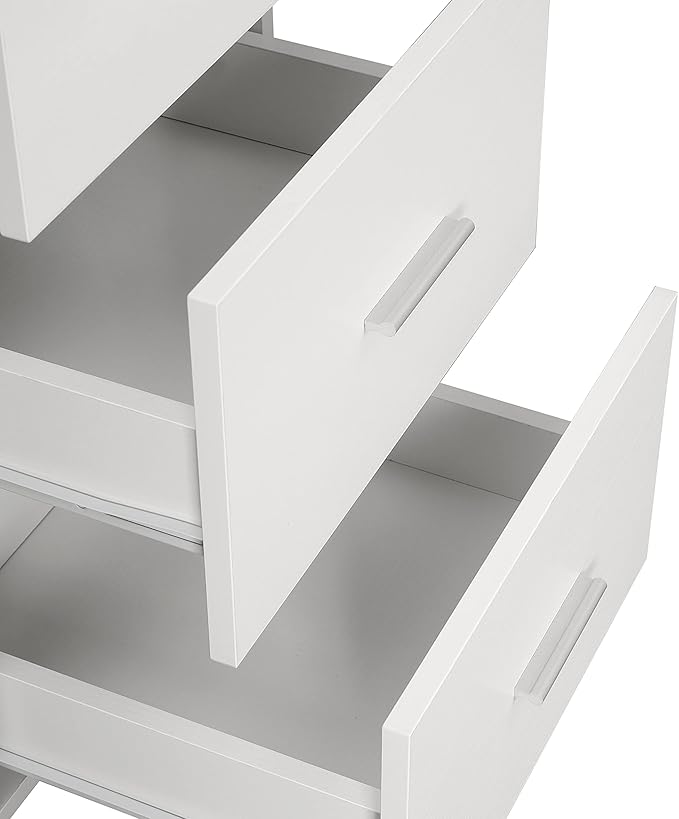 Techni Mobili L Shaped Desk - Two-Toned Computer Desk with Drawers & Storage Shelves - Simple Modern Furniture & Home Office Space Corner Table for Work & Writing