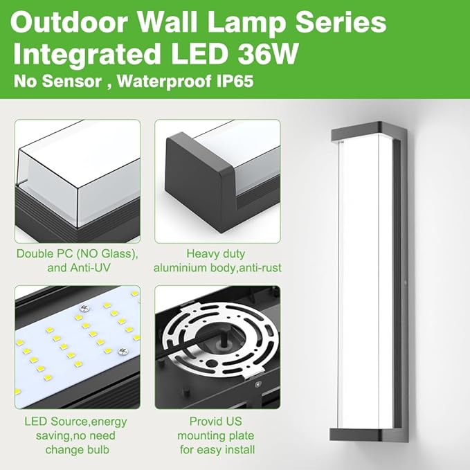 Sytmhoe 23.6in Outdoor Wall Lights 2Packs,10%-100% Dimming LED Modern Patio Wall Light Fixture, Black Exterior Sconce for Garage Courtyard Commercial House(6000K)