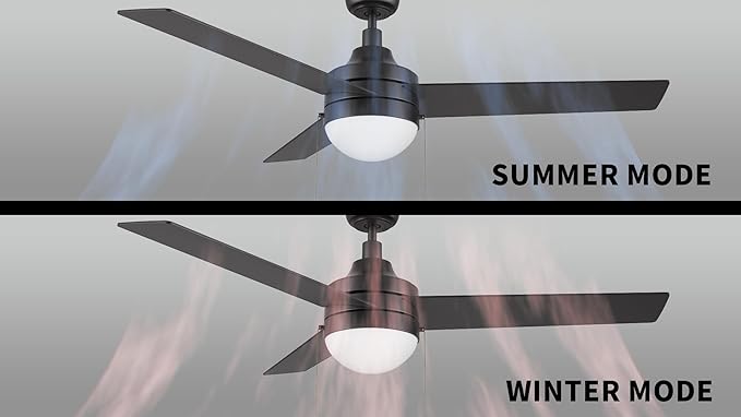 CEME 52" Ceiling Fan with Light Low Profile, DC 5 Speeds Silent Ceiling Fan with Remote, 3 Dual Finish Blades, 3 Light Colors Dimmable LED for Bedroom Room, Black