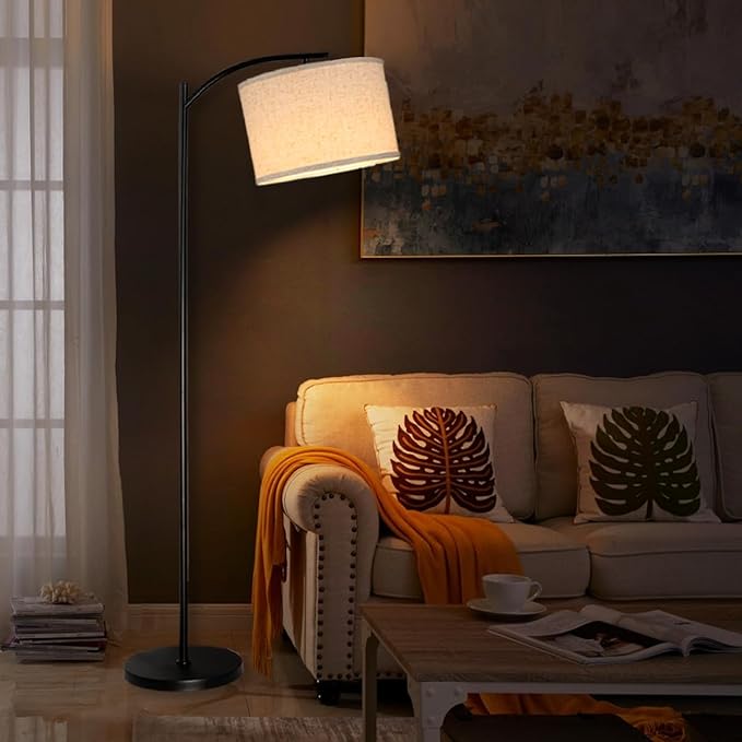Floor Lamp for Living Room, Standing Lamp, Floor Lamp with Linen Lampshade for Home Décor, Office, Bedroom (Bulb Included)