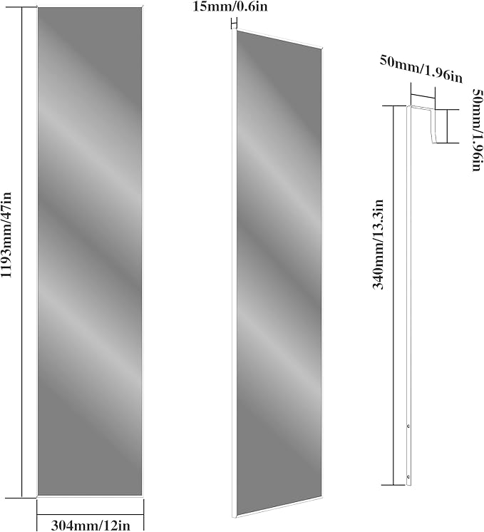 ANYHI Over The Door Mirror, 47"x12" Silver Full Length Mirror with 2 Hooks, Aluminum Brushed Frame, for Bedroom Bathroom