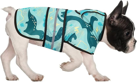 HDE Dog Raincoat Jacket Reflective Adjustable Hooded Pet Poncho Rain Coat with Leash Hole for Small to X-Large Dogs Dinosaurs - S