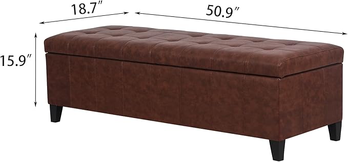 Joveco 51 Inch Storage Ottoman Bench,Tufted Leather Storage Bench for Bedroom (51”,Chocolate Brown)