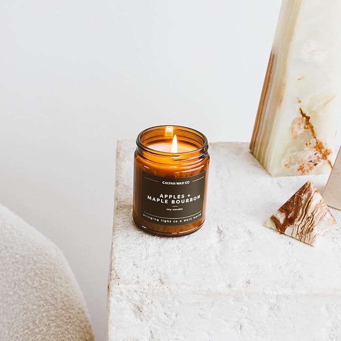 Calyan Wax Co. Rose & Peony Scented Candle - 57 Hour Burn - Luxury Non Toxic Soy Wax Candles - Long Lasting Amber Glass Jar Candle for Home - 7.2oz