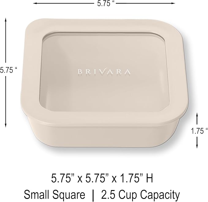 Ceramic Coated Glass Food Storage Container | No PTFE, PFOA, PFAS, and BPA | Reusable Non Toxic Meal Prep Container with Glass Lid | Easy To Store | 2.5 Cup Square [Crema]