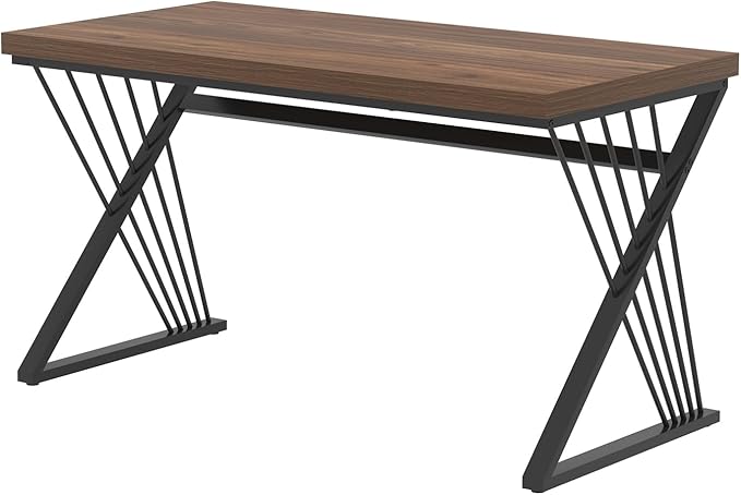 FOLUBAN Home Office Desks, Modern Wood and Metal Writing Study Work Table, Industrial Computer Desk for Bedroom Living Room, Rustic Walnut, 47 Inch