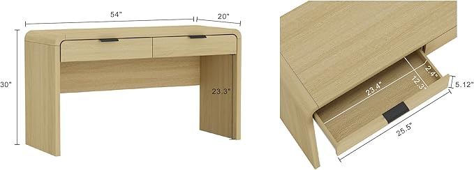 Manhattan Comfort Grace 54" Modern Home Office Desk with Drawers, Metal Handles, and Ample Workspace, Stylish Wood Table for Writing, Vanity, Work or Study, Natural Oak & Black