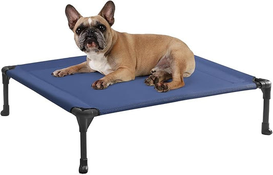Veehoo Outdoor Elevated Dog Cot Bed, Cooling Raised Pet Bed for Medium Dogs, Washable Breathable Mesh Hammock Bed with No-Slip Feet, Indestructible Ground Off Training Platform Cot-32"x25" Blue