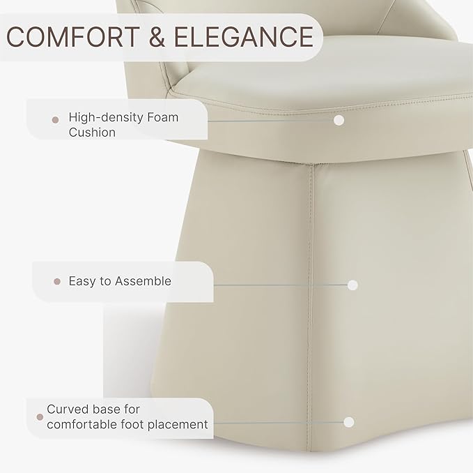 Swivel Dining Chairs Set of 2, Upholstered Mid Century Modern Deskchair with High Back, Faux Leather Kitchen Chairs for Dining Room, Bedroom, Dressing Room, Cream