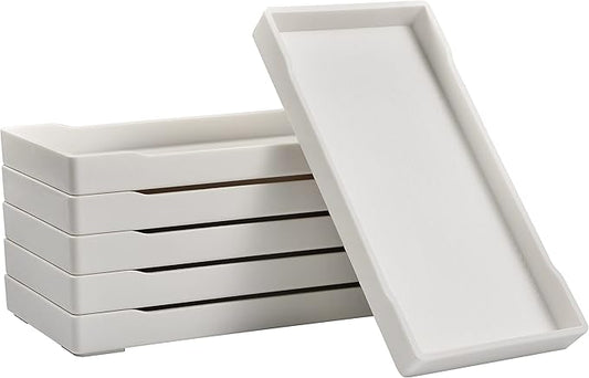 6 Packs Small White Mini Tray (8 inch x 4 inch) for Serving Accessory, Spa, Coffee, Drinks, Wine, Tea, Bar, Party, Seasoning, Perfume or Display Use.