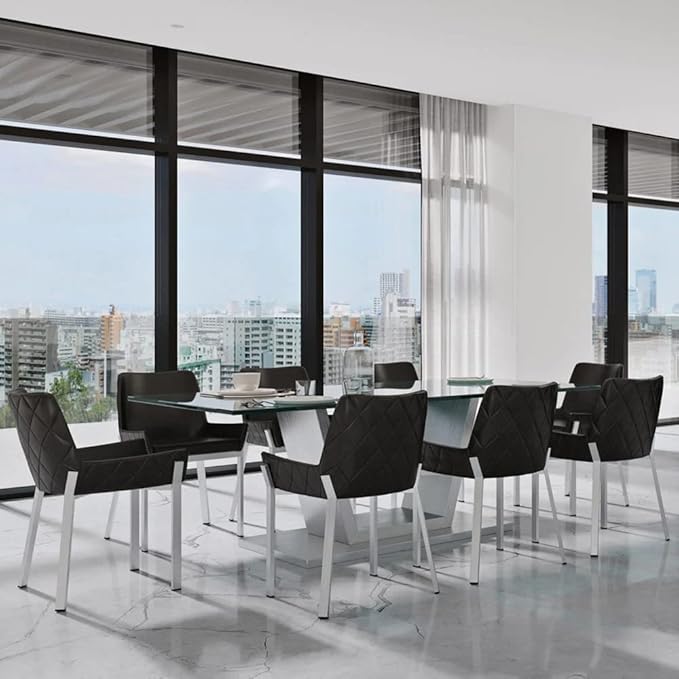 Zuri Furniture Sydney Black Leatherette Dining Chair with Brushed Stainless Steel Legs