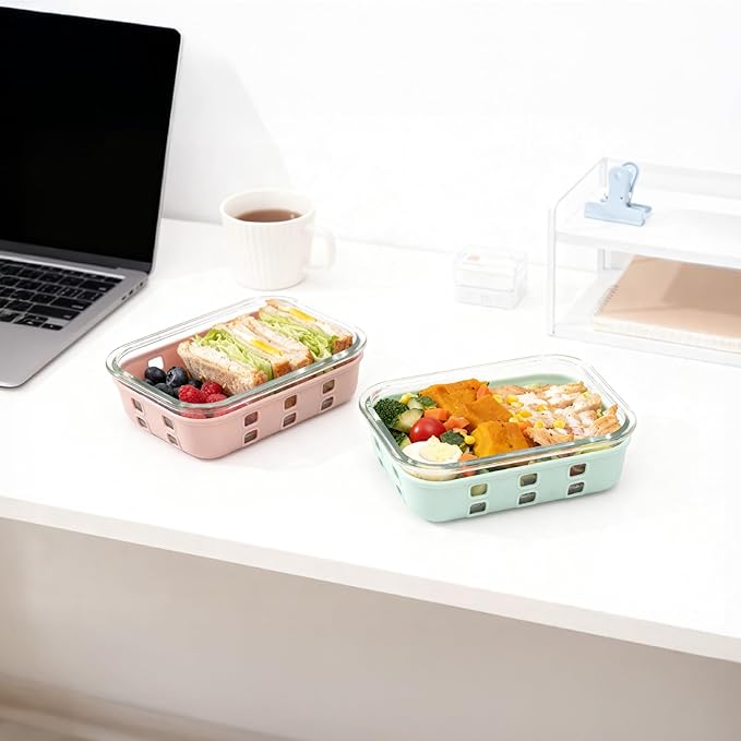 4.4 Cup Glass Food Storage Containers 5-Pack, Airtight Meal Prep Containers with Tempered Glass Lids & Non-Slip Sleeve, Leakproof, BPA-Free, Stackable, for Microwave, Dishwasher, Freezer