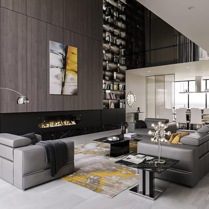 ZURI Furniture Tulare Black and White Marble End Table with Polished Stainless Steel Base