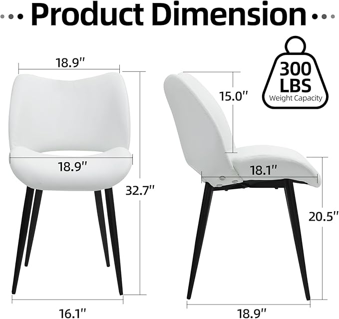 Modern Upholstered Dining Chairs Set of 2 Accent Dinner Chair with Pu Faux Leather and Middle Curved Back for Kitchen Living Room Bedroom (White)