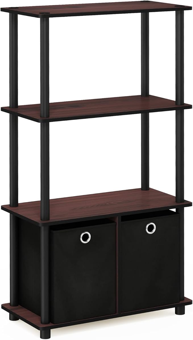Furinno NW889DC/BK Go Green 4-Tier Multipurpose Storage Rack w/Bins, Dark Cherry/Black