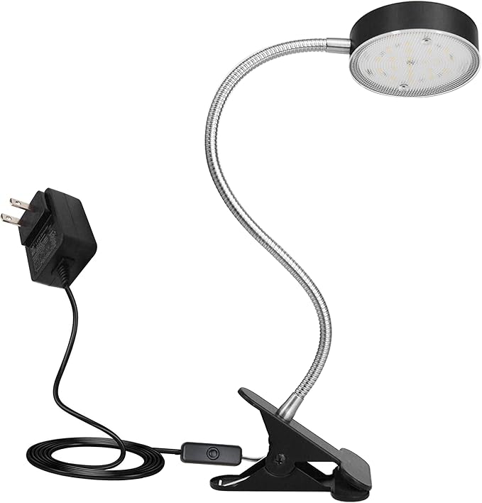 Clip-On LED Desk Lamp with Switch, 19.25” Flexible Gooseneck, 4.5W 260LM 4000K Cool White Clamp Desktop Light, 65” Cord Small Desk Light for Home, Office, Study, ETL Listed