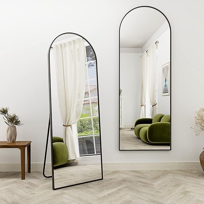 Arched Full Length Mirror, 64" x 21" Arch Floor Mirror with Stand, Full Length Wall Mirror Hanging or Leaning Arched-Top Full Body with Stand for Bedroom, Dressing Room, Black
