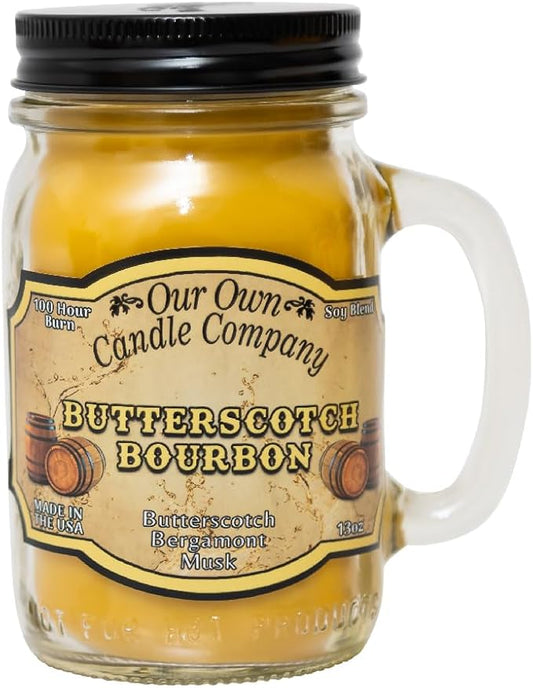 Our Own Candle Company, Butterscotch Bourbon Scented Mason Jar Candle, 100 Hour Burn Time,13 Ounces