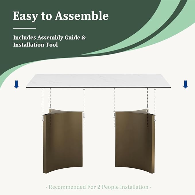 Modern Dining Table for 6, White Sintered Stone Dining Table Top with Brushed Bronze Stainless Steel Base, 70 inch Rectangle Dining Room Table for Home Restaurant (Only Table)