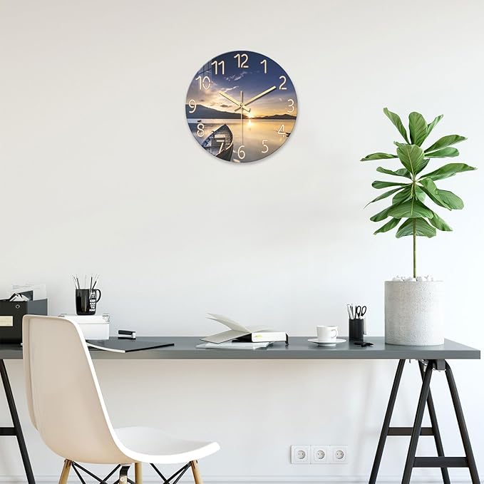 Kitchen Wall Clocks Battery Operated 12 Inch Sunset Decorative Small Wall Clock Silent Analog Clock for Wall