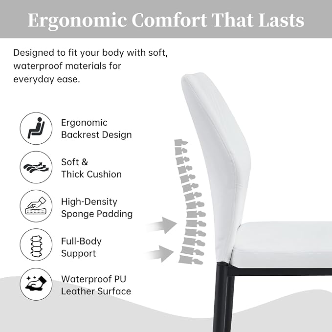 63" Modern Black Dining Table Set for 6 with Chairs, 7 Piece Rectangular Dining Room Table and 6 PU Leather Chairs, Kitchen Dining Set with Matte Wood Finish, Geometric Base, Easy Assembly