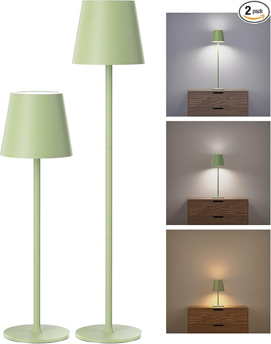 Cordless Table Lamps Rechargeable, 3 Adjustable Height, 5000mAh Battery Operated, 3 Colors Smooth Dimming, Portable LED Waterproof Table Lamp for Kitchen, Bedroom, Outdoor (2 Pack-Mint Green)