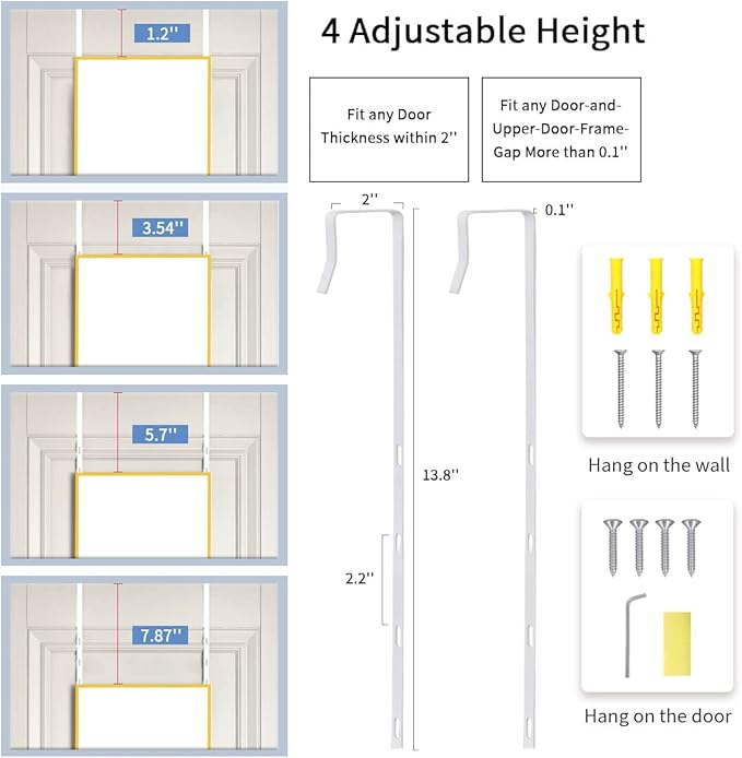 BEAUTYPEAK 16" x 50" Adjustable Height Over The Door Mirror, Full Length Hanging Door Mirror with Shatterproof Tempered Glass Aluminum Alloy Frame for Bedroom, Living Room, Bathroom, Dorm, Gold