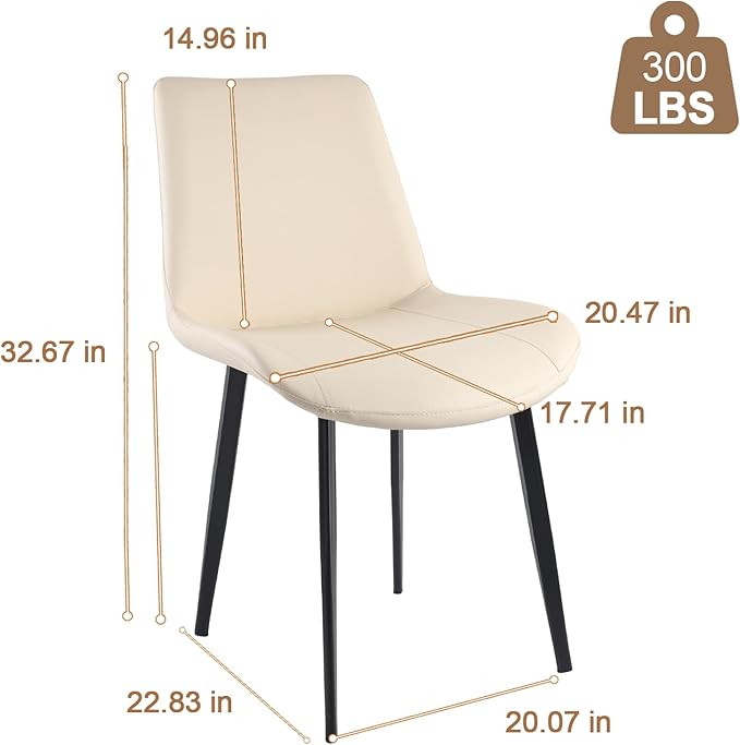Dining Chairs, Modern PU Leather Dining Room Chair with Sturdy Metal Legs, Upholstered Seat Dinner Chairs Accent Side Chairs for Indoor Kitchen Living Room (Beige, Set of 6)