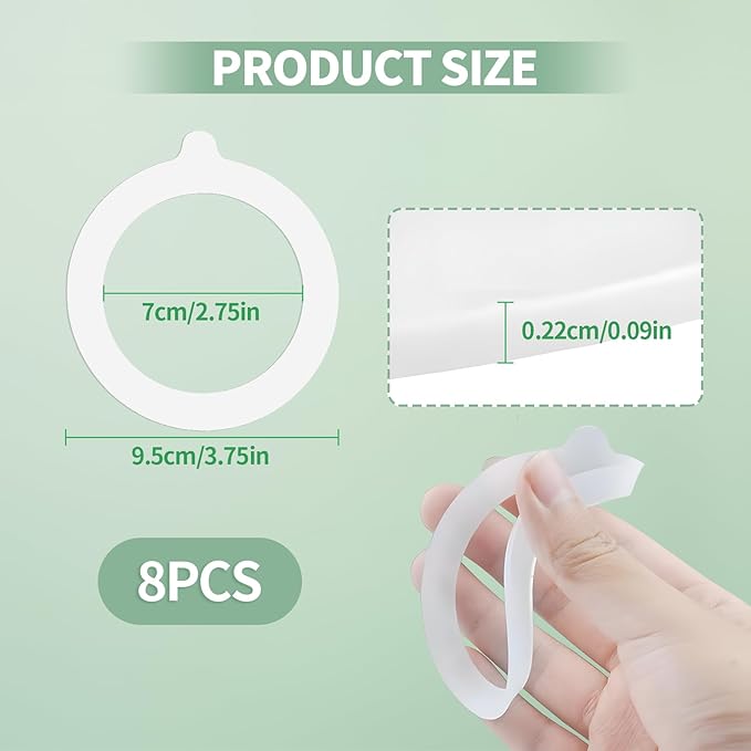 8PCS Rubber Seals for Glass Jars, Airtight Silicone Replacement Gasket,Food-Grade Silicone Gaskets (3.75" Diameter,Fits Mason Jars),Leakproof,Airtight Rings for Food Storage,Canning(White)