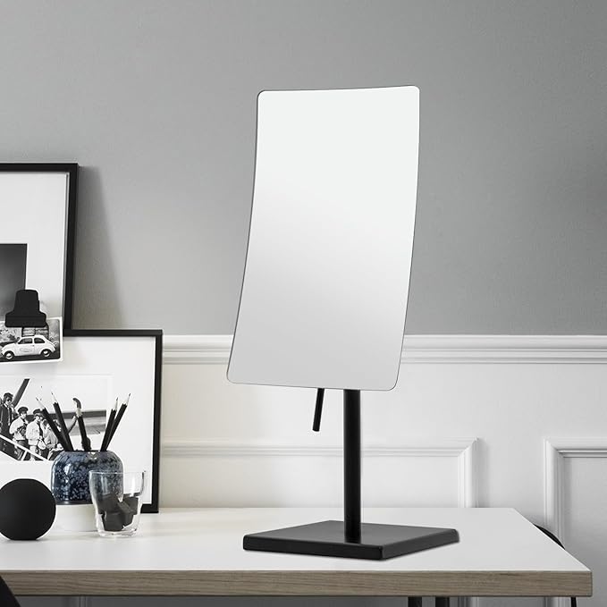 DOWRY 5X Tabletop Magnifying Makeup Mirror Adjustable Rectangular Vanity Mirror for Bedroom 304 Stainless Steel Gifts for Women Wife Mom Teengirls Matte Black