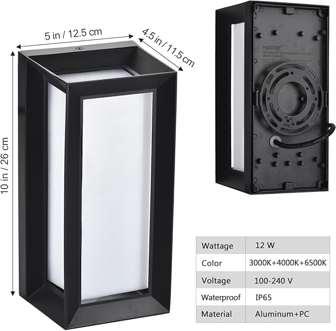 wowlite Modern Outdoor Wall Lights 2 Pack, LED Outdoor Wall Sconce 3 Colors Changeable, Matte Black Exterior Lighting Fixtures, IP65 Waterproof Outside Lights for House Porch Front Door