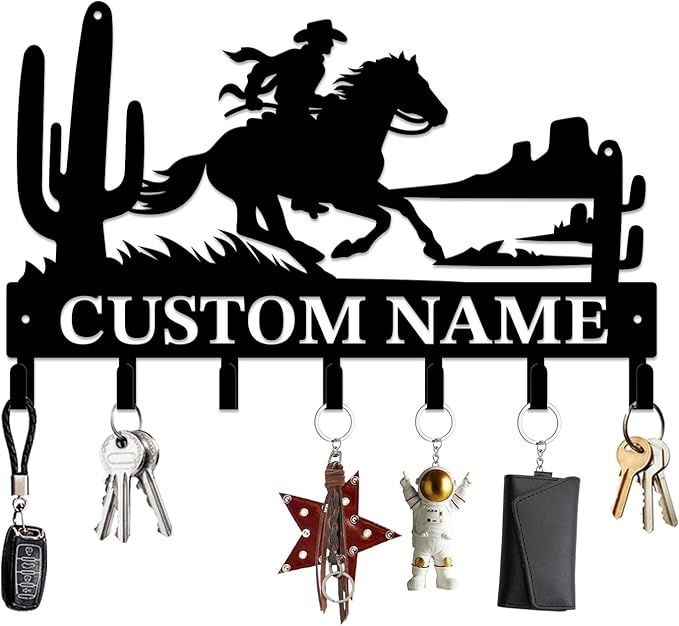 Personalized Custom Name West Cowboy Keys Hooks,Metal Cowboy Art Clothes Keys Hooks,Metal Cowboy Lover Wall Home Storage Decorative Keys Hooks,Key Holder Hooks for Wall (Style G)