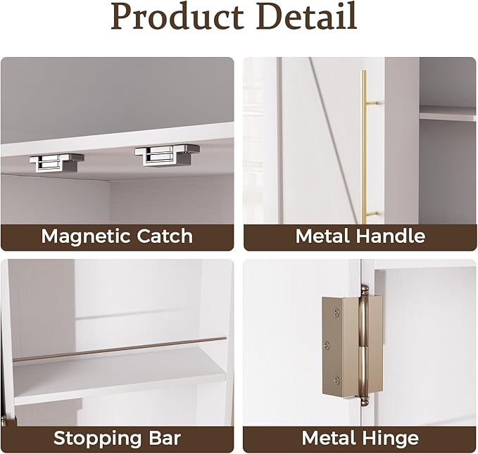 65" H Arched Kitchen Pantry Cabinet, Modern Farmhouse Storage Cupboard with Adjustable Shelves, White Freestanding Wood Cabinet for Kitchen, Living Room, Dining Room