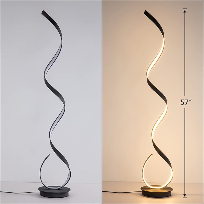 Spiral Floor lamp, 57 "48W Unique Modern LED Floor Light, 3 Color dimmable Remote Control Corner lamp Standing Light, Suitable for The Living Room Bedroom Reading Decorative Floor lamp（Black）