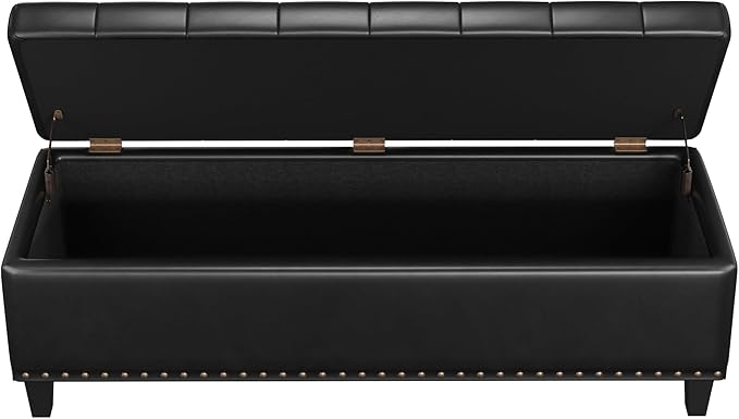 Storage Ottoman Bench,51-Inch Large Storage Bench for Bedroom End of Bed, 30 Gallons Faux Leather Ottoman with Storage for Bedroom, Living Room, Entryway, Black