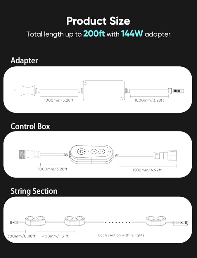 APPECK Permanent Outdoor Lights Pro 200ft, 144W RGBCW Eaves Lights with 144 LED Lights, 80lm, Cuttable, 111 Scene Modes, IP67 Waterproof Lighting for Christmas Decoration, Work with Alexa, White