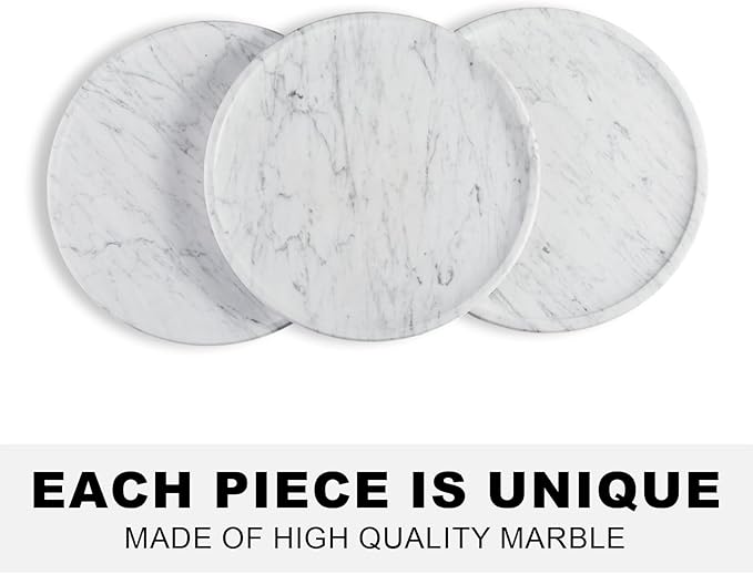 Natural Marble Serving Tray, 11.8in Round, Carrara Marble, Bathroom/Kitchen/Coffee Table Tray for Counter, Decorative Vanity for Catchall, Fruit and Snack