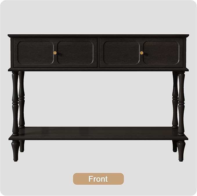 ARTPOWER Mid-Century Console Table for Entryway with 2 Drawers, Black Retro Entryway Table with Storage Cabinets and Open Shelf, Narrow Long Couch Table Behind Sofa for Living Room, Foyer, Hallway