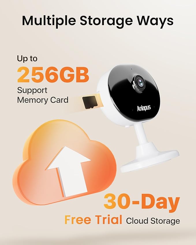 Anlapus C688 2MP Plug-in WiFi Indoor Camera for Home Security, Pet Camera with Phone App, Smart Motion/Person Detection, 2 Way Audio, Baby Monitor, Memory Card/Cloud Storage, Easy & Quick Install