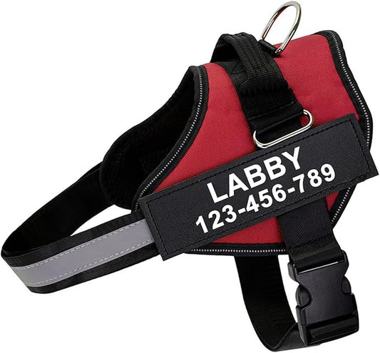 Custom No Pull Dog Harness with Name and Phone Number, Reflective Heavy Duty Personalized Pet Vest, Breathable Adjustable Harness to Prevent Tugging, Pulling or Choking