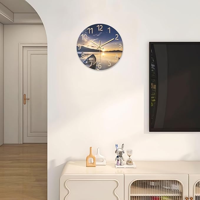 Kitchen Wall Clocks Battery Operated 12 Inch Sunset Decorative Small Wall Clock Silent Analog Clock for Wall