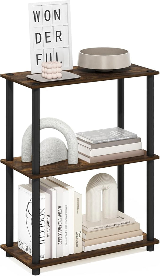 Furinno Turn-N-Tube Storage Shelves, 3-Tier Book Shelf, Corner Shelf, Toolless Open Shelves, for Organization and Storage, Living Room, Garage, Home Office, Amber Pine