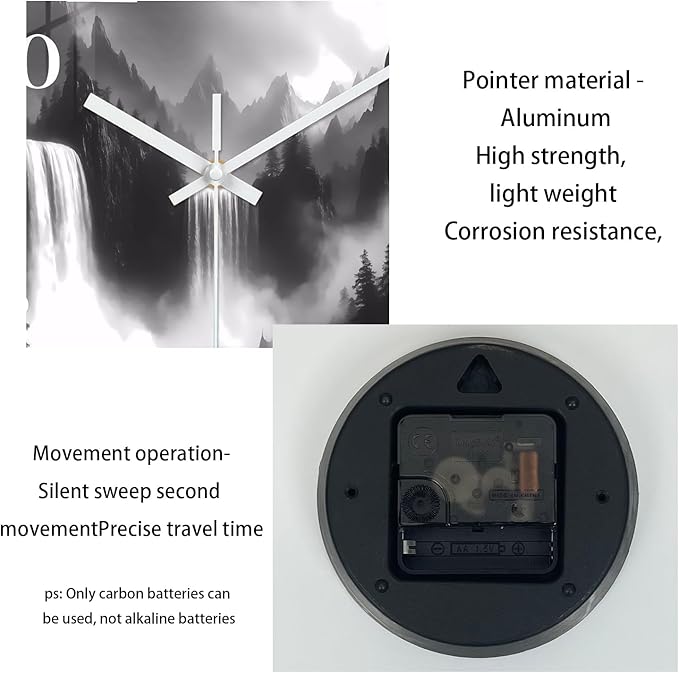 XNM Black and White Clock Battery Operated 16 Inch Landscape Big Wall Clocks for Living Room Decor Round Non Ticking Wall Clock Silent