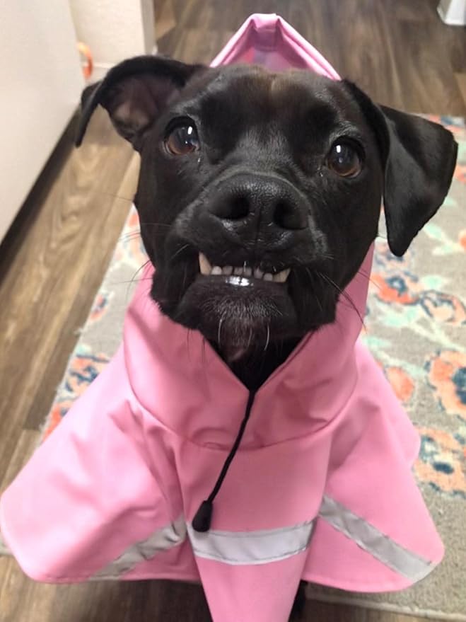 HAPEE Dog Raincoats with Reflective Strip Hoodie,Poncho Jacket for Large Dogs (D4-Pink, 24B (Back Length 24"))