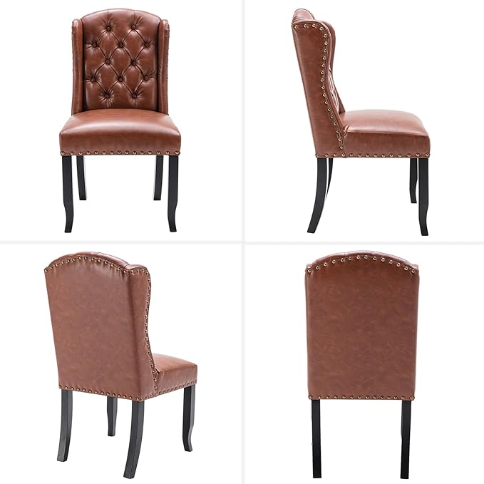 DUOMAY Modern Tufted Dining Chairs Set of 8, PU Leather Upholstered Dining Room Chairs Armless Guest Side Chair for Kitchen Dining Room, Wingback Accent Chairs with Solid Wood, Brown