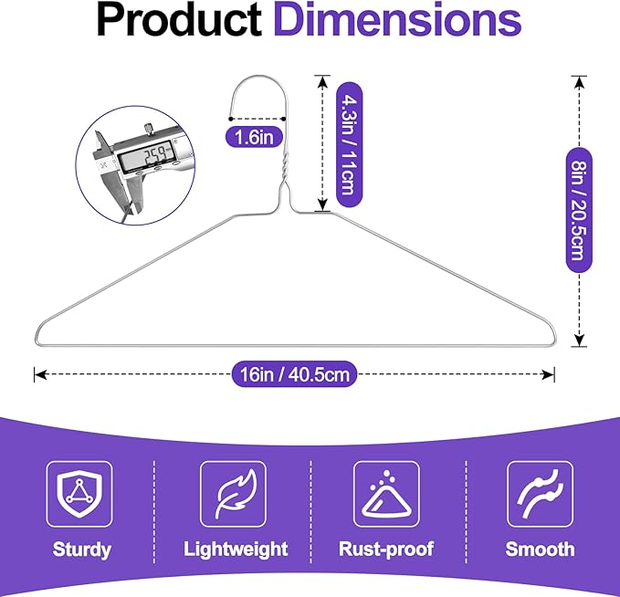 Wire Metal Hangers Bulk 200 Pack, Clothes Hangers Heavy Duty for Coats, Suits, Shirts, Pants, Skirts, Space Saving, Non Slip, Ultra Thin, 16 Inch, Silver