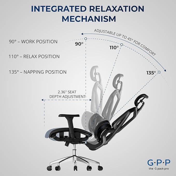 Ergonomic Office Chair – Mesh Office Chair with Headrest, Adjustable Armrest and Lumbar Support – Holds Up to 290lbs (GPP-MAX-90)